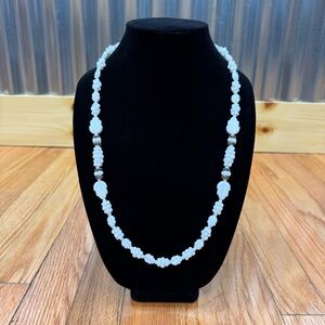 Vintage Miriam Haskell Signed White Milk Bead Glass Necklace